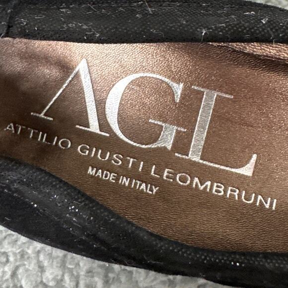 AGL Ballet Flat Wedge Oval Toe Attilio Giusti Leombruni Black Leather 39 Luxury - Picture 8 of 8